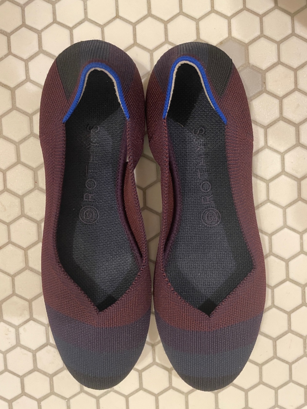 Rothy's Cabernet Big Stripe Ombré Knit Round-Toe Flats